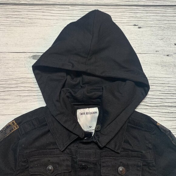 True Religion Black Jean Jacket with Removable Hood - Picture 4 of 12